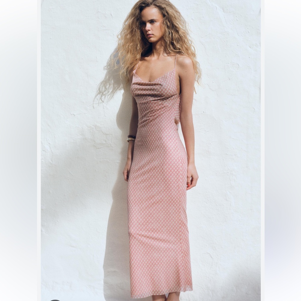 Zara Printed Tulle Slip Dress - Picture 2 of 7